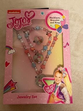 JoJo Siwa Pink, Blue & White Girls' Necklace Bracelet Ring Set